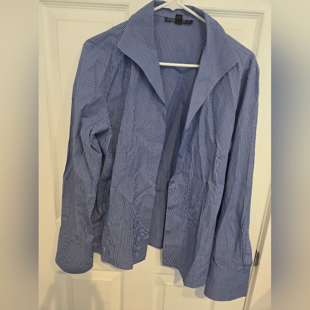 Lafayette 148 New York Blue Striped Women's Shirt Size 14